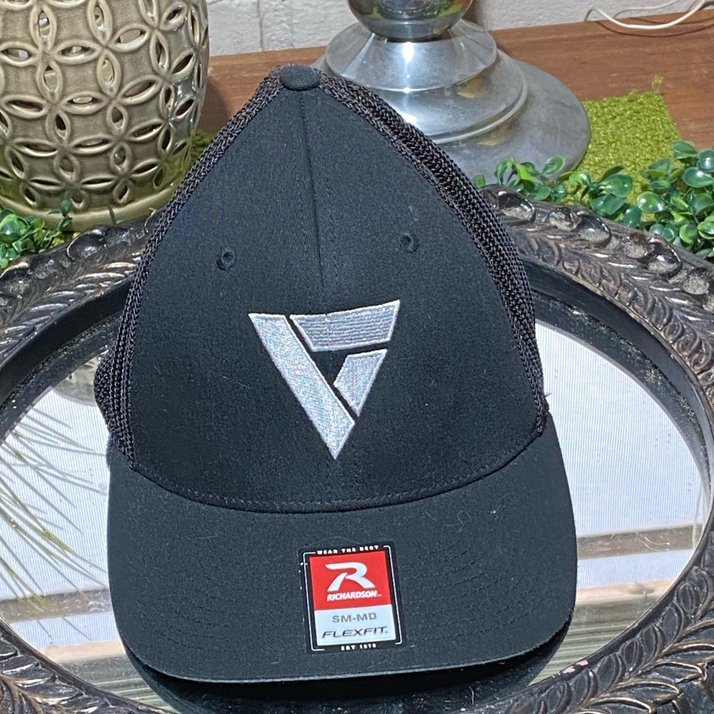 Richardson Black Logo Mesh Trucker Hat